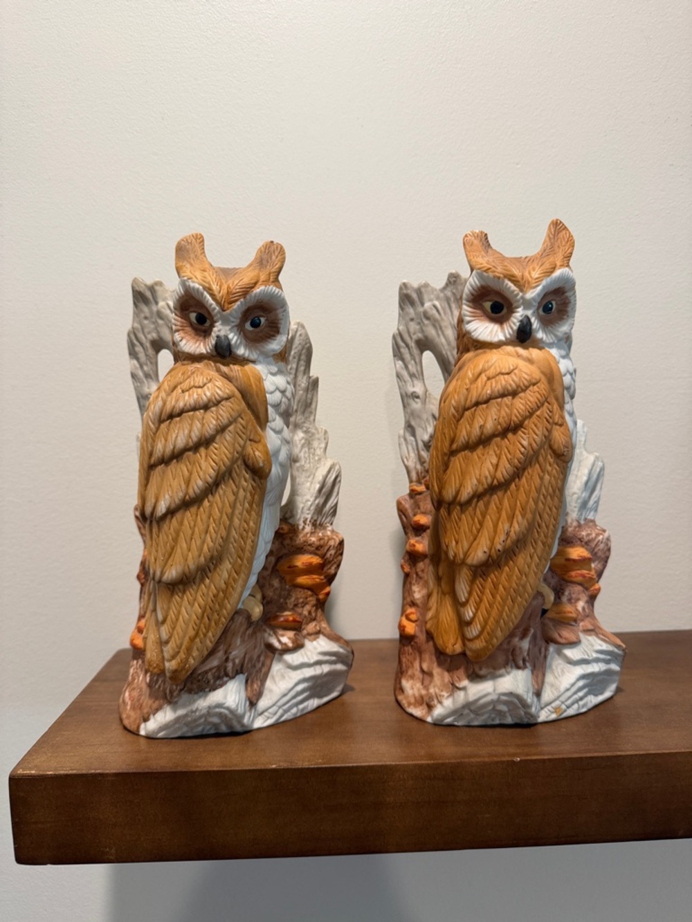 🦉 Vintage Flambro Owl Wall Sconce Night Lights Pair Brown Ceramic Owl Lamps